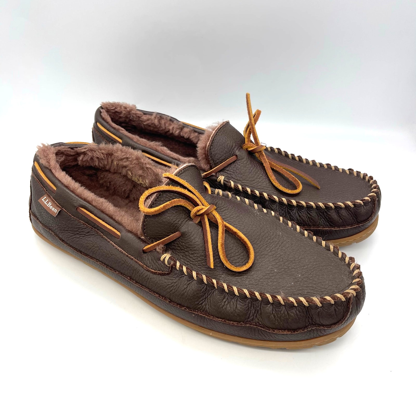 L.L. Bean Men's Wicked Good Brown Moosehide Moccasins Size 14
